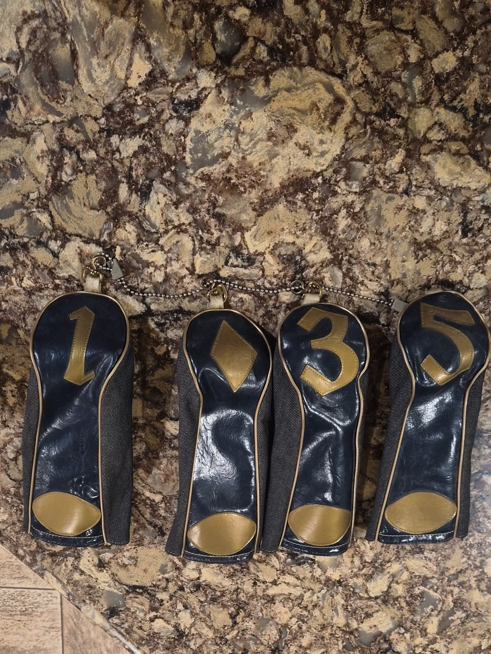 Vintage Navy and Tan Golf Club Headcovers - Set of 4